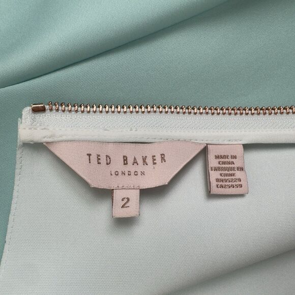 Ted Baker Dress Womens 2 Mint Pastel Scuba Knit Floral‎ Fit Flare Feminine Event - Picture 9 of 16